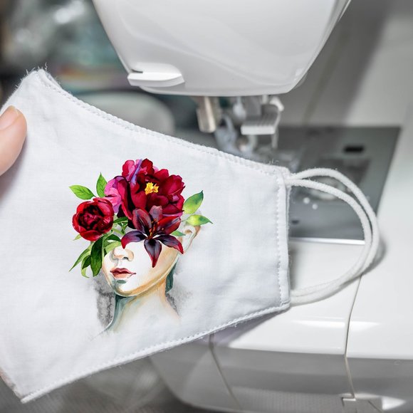 Watercolor Painted Face Mask Linen #2 - Picture 3 of 5